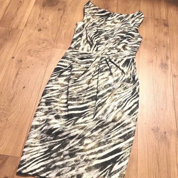 Badgley Mischka Collection  Zebra Print Dress Gold Black Size 2 - Picture 3 of 10